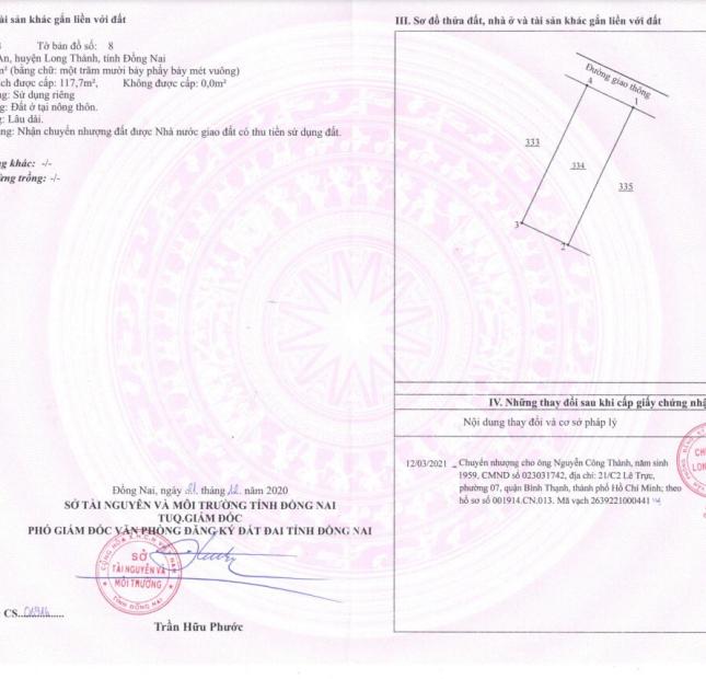 TÔI CHÍNH CHỦ CẦN BÁN LÔ ĐẤT ĐẸP TẠI XÃ LỘC AN,  HUYỆN LONG THÀNH ĐỒNG NAI