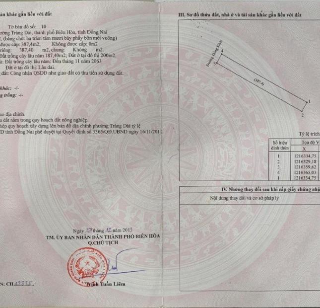 CHÍNH CHỦ- Cần Bán Lô Đất Trên Đất Có Nhà Tại khu phố 3, Trảng Dài , Biên Hoà , Đồng Nai