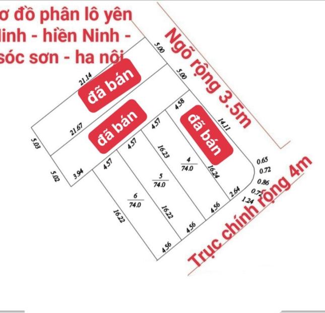 (Đường 5m) bán 74m Yên Ninh - Hiền Ninh - Sóc Sơn - Hà Nội, Sẵn sổ, Full thổ cư