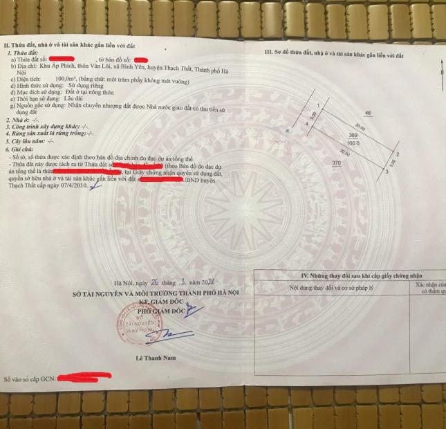 Càn bán lô đất 100m2 Hòa Lạc, ngay ngã 3 Áp Phích Vân Lôi. LH 0932 569 112